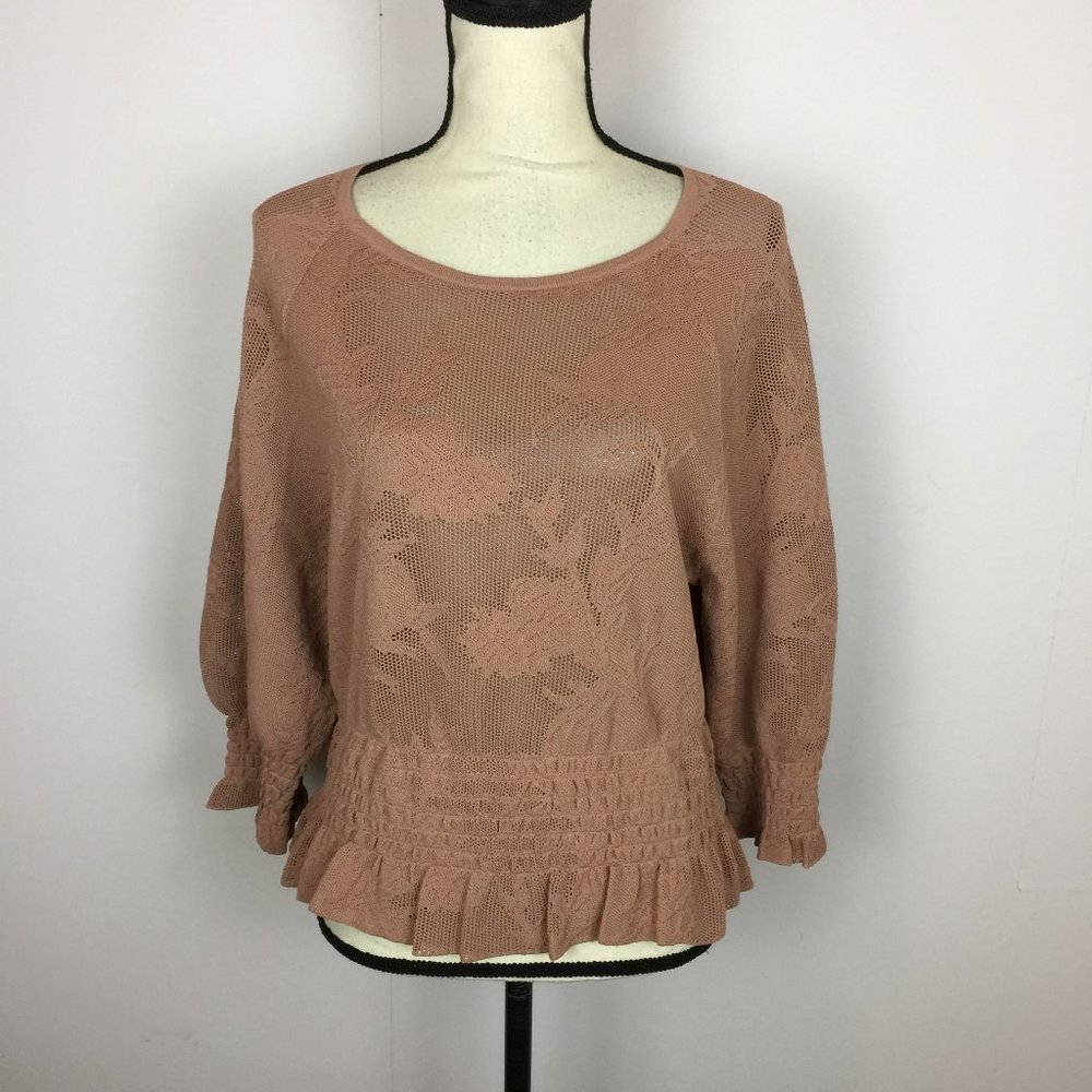 New! Express Blouse Top Sz S Womans Mauve Pink Floral Knit Cinched Waist Stretch